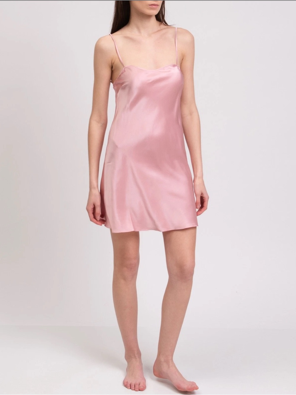 I.D. Sarrieri Satin Silk Pink Slip Chemise Spaghetti Straps Sexy Boho Coquette